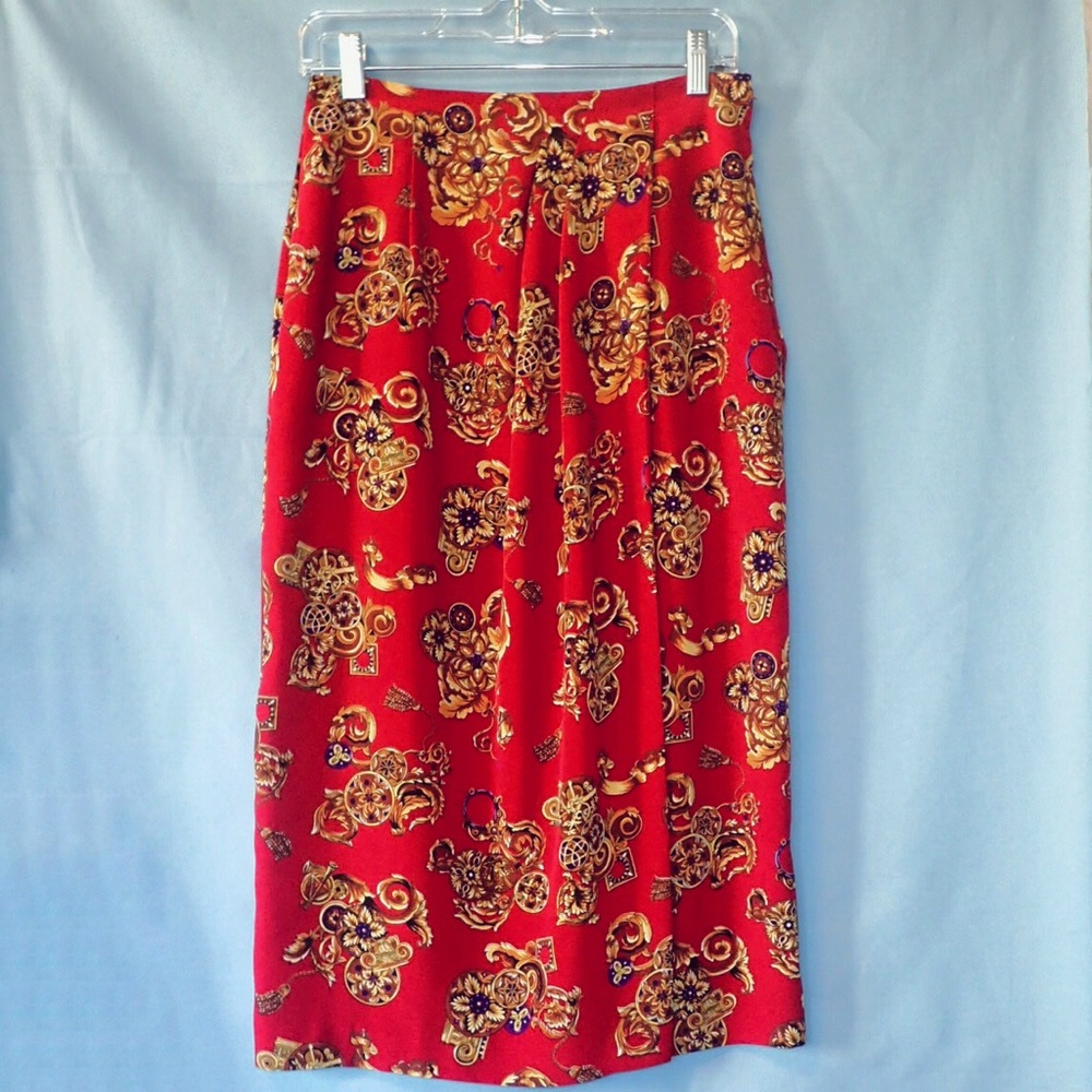 Vintage Red Wrap-Style Skirt